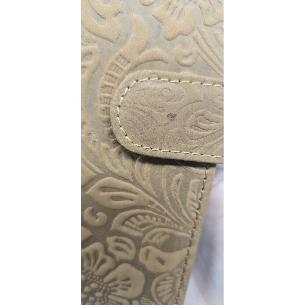 Tooled Embossed Soft Leather Wallet Credit Card BiFold Checkbook Tan RFID Floral - Picture 3 of 12